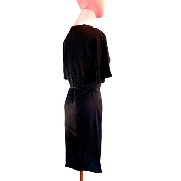 NWT QUINCE Mini Wrap Dress Stretch SILK Black Short Sleeve Unlined Small - Picture 4 of 6